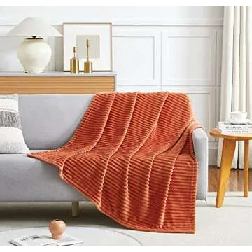 Geniospin Throw Blanket, 280GSM Extra Soft Lightweight Blanket with Stripe, Plush Fuzzy Cozy Blankets and Throws for Couch, Bed, Women Gift, Lightweight & Breathable (Terracotta, 50x60 inches)