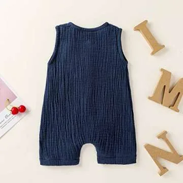 Cecobora Infant Newborn Baby Boys Girls Cotton Linen Romper Summer Jumpsuit Sleeveless Overalls Clothing Set (Blue, 3-6 Months)