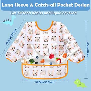 Lictin Long Sleeve Bibs 5 Pack - Baby Bibs for Girl or Boy, 0-24 Months Neutral Baby Smock for Eating, Waterproof Toddler Bibs, Reusable Infant Baby Bibs for Feeding Teething or Weaning