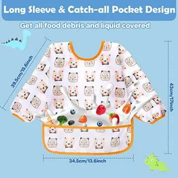 Lictin Long Sleeve Bibs 5 Pack - Baby Bibs for Girl or Boy, 0-24 Months Neutral Baby Smock for Eating, Waterproof Toddler Bibs, Reusable Infant Baby Bibs for Feeding Teething or Weaning