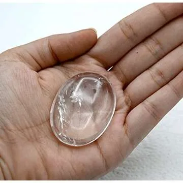 Clear Quartz Crystals and Healing Stones - Large Palm Stone Crystals Piedra - Crystal for Good Luck, Balanced Positive Energy, Meditation - Unique Stocking Stuffers and Birthday Gifts for Women, Men