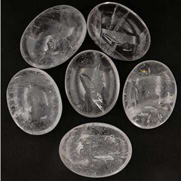 Clear Quartz Crystals and Healing Stones - Large Palm Stone Crystals Piedra - Crystal for Good Luck, Balanced Positive Energy, Meditation - Unique Stocking Stuffers and Birthday Gifts for Women, Men