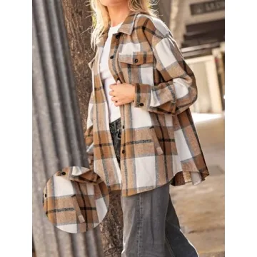 AUTOMET Women's Comfortable Flannel Plaid Shirt Jacket
