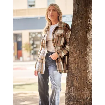 AUTOMET Women's Comfortable Flannel Plaid Shirt Jacket