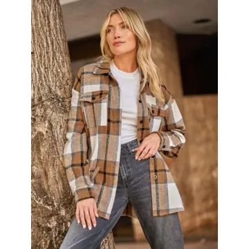 AUTOMET Women's Comfortable Flannel Plaid Shirt Jacket