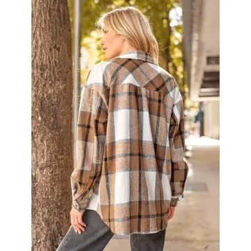 AUTOMET Women's Comfortable Flannel Plaid Shirt Jacket
