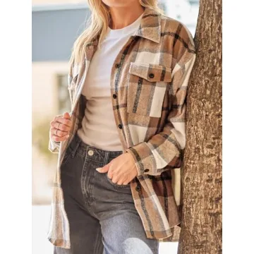 AUTOMET Women's Comfortable Flannel Plaid Shirt Jacket