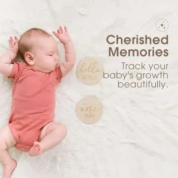 Pearhead Wooden Monthly Milestone Photo Cards - 7 Double-Sided Engraved Discs for Baby Announcement ...