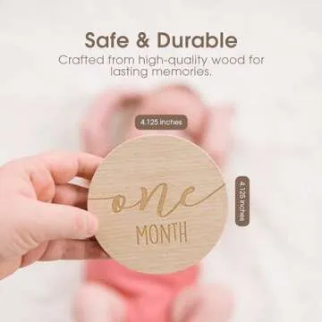 Pearhead Wooden Monthly Milestone Photo Cards - 7 Double-Sided Engraved Discs for Baby Announcement and Milestones, Gender-Neutral Photo Props for Newborn Boy and Girl, Light Wood