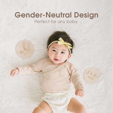 Pearhead Wooden Monthly Milestone Photo Cards - 7 Double-Sided Engraved Discs for Baby Announcement and Milestones, Gender-Neutral Photo Props for Newborn Boy and Girl, Light Wood