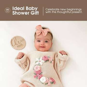 Pearhead Wooden Monthly Milestone Photo Cards - 7 Double-Sided Engraved Discs for Baby Announcement and Milestones, Gender-Neutral Photo Props for Newborn Boy and Girl, Light Wood