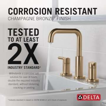 Delta Faucet Nicoli Widespread Bathroom Faucet 3 Hole, Gold Bathroom Sink Faucet, Drain Assembly, Ch...