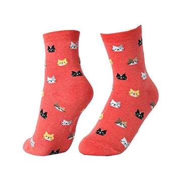 OKIE OKIE Womens Cat Socks - Crazy Cute Animal Dog Owl Print Crew Novelty Fun Funny Gifts (Animal - Friends Cat 5pcs)