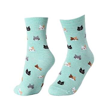 OKIE OKIE Womens Cat Socks - Crazy Cute Animal Dog Owl Print Crew Novelty Fun Funny Gifts (Animal - Friends Cat 5pcs)
