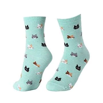 OKIE OKIE Womens Cat Socks - Crazy Cute Animal Dog Owl Print Crew Novelty Fun Funny Gifts (Animal - Friends Cat 5pcs)