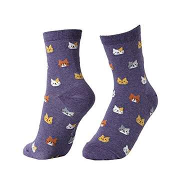 OKIE OKIE Womens Cat Socks - Crazy Cute Animal Dog Owl Print Crew Novelty Fun Funny Gifts (Animal - Friends Cat 5pcs)