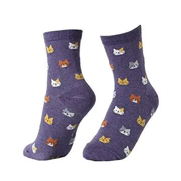OKIE OKIE Womens Cat Socks - Crazy Cute Animal Dog Owl Print Crew Novelty Fun Funny Gifts (Animal - Friends Cat 5pcs)