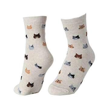 OKIE OKIE Womens Cat Socks - Crazy Cute Animal Dog Owl Print Crew Novelty Fun Funny Gifts (Animal - Friends Cat 5pcs)
