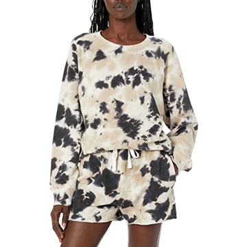 The Drop Women's Caroline Raglan Long Sleeve Fleece Sweatshirt, Black Tie Dye, S