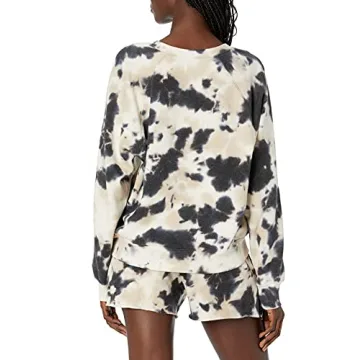 The Drop Women's Caroline Raglan Long Sleeve Fleece Sweatshirt, Black Tie Dye, S