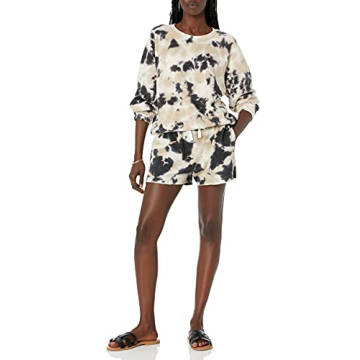 The Drop Women's Caroline Raglan Long Sleeve Fleece Sweatshirt, Black Tie Dye, S