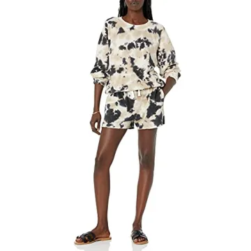 The Drop Women's Caroline Raglan Long Sleeve Fleece Sweatshirt, Black Tie Dye, S