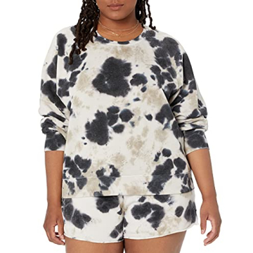 The Drop Women's Caroline Raglan Long Sleeve Fleece Sweatshirt, Black Tie Dye, S