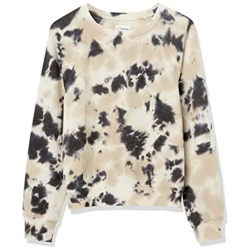 The Drop Women's Caroline Raglan Long Sleeve Fleece Sweatshirt, Black Tie Dye, S