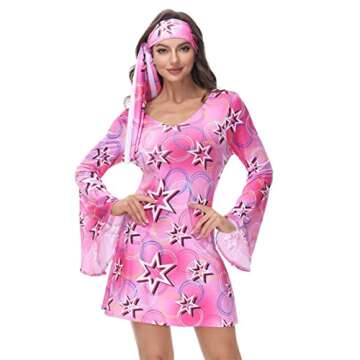 frawirshau 70s Outfits for Women Disco Outfit Women 70s Dress Hippie Clothes for Women Disco Dress P...
