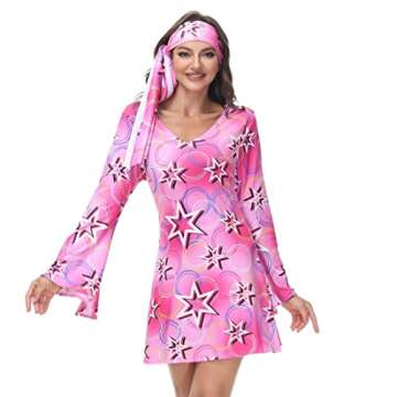 frawirshau 70s Outfits for Women Disco Outfit Women 70s Dress Hippie Clothes for Women Disco Dress Pink Size 2XL