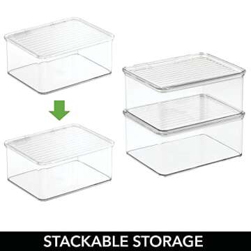 mDesign Plastic Cosmetic Storage Organizer Box Containers with Hinged Lid for Bedroom, Bathroom Vanity Shelf or Cabinet, Holds Masks, Palettes, Lotion, or Nail Polish, Lumiere Collection, Clear