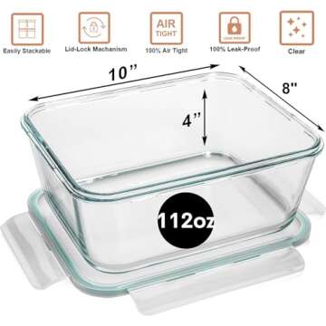 Large Glass Food Storage Container with Locking Lid 112oz