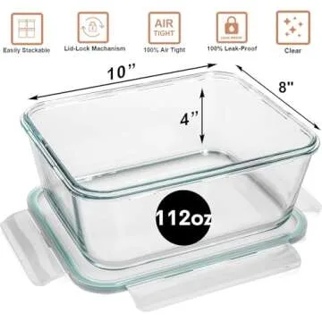 Large Glass Food Storage Container with Locking Lid 112oz