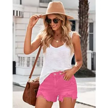 GRAPENT High Waisted Ripped Denim Shorts for Women