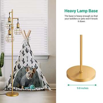 EDISHINE Industrial Dimmable Floor Lamp Gold, Farmhouse Standing Lamp for Living Room with 3 LED Edison Bulbs, Modern Tall Standing Corner Lamp with Metal Diamond Cage for Bedroom, Office