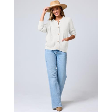 ANRABESS Women's Stylish Tweed Knit Cardigan for Spring