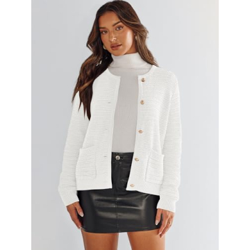 ANRABESS Women's Stylish Tweed Knit Cardigan for Spring