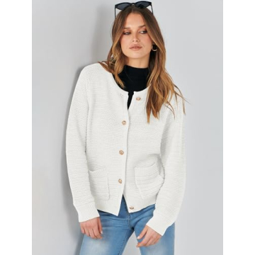 ANRABESS Women's Stylish Tweed Knit Cardigan for Spring