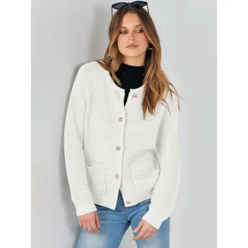 ANRABESS Women's Stylish Tweed Knit Cardigan for Spring