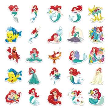 50Pcs Little Mermaid Ariel Themes Waterproof Stickers for Water Bottle Cup Laptop Bike Skateboard Lu...