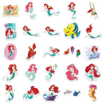 50Pcs Little Mermaid Ariel Themes Waterproof Stickers for Water Bottle Cup Laptop Bike Skateboard Luggage Box Vinyl Graffiti Patches BRJHSL