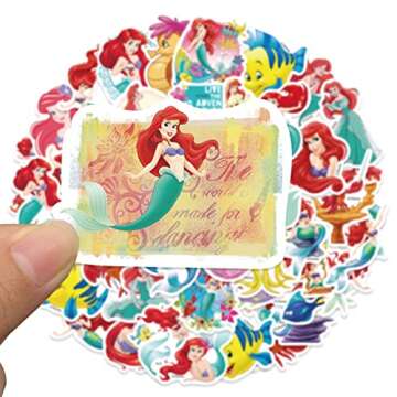 50Pcs Little Mermaid Ariel Themes Waterproof Stickers for Water Bottle Cup Laptop Bike Skateboard Luggage Box Vinyl Graffiti Patches BRJHSL