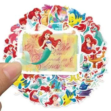 50Pcs Little Mermaid Ariel Themes Waterproof Stickers for Water Bottle Cup Laptop Bike Skateboard Luggage Box Vinyl Graffiti Patches BRJHSL