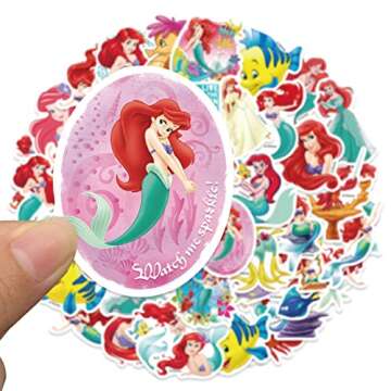 50Pcs Little Mermaid Ariel Themes Waterproof Stickers for Water Bottle Cup Laptop Bike Skateboard Luggage Box Vinyl Graffiti Patches BRJHSL