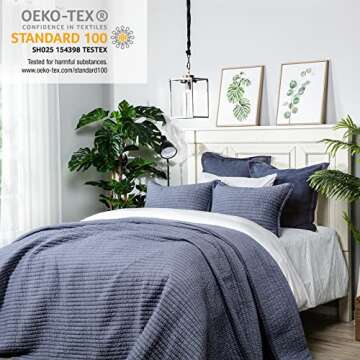 ELEGANT LIFE HOME Chambray Quilt - 100% Cotton Reversible Bedding, Oversized King, Blue, 106" x 90"