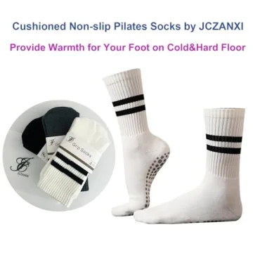 JCZANXI Yoga Socks with Grips Non Slip Cushioned Crew Socks