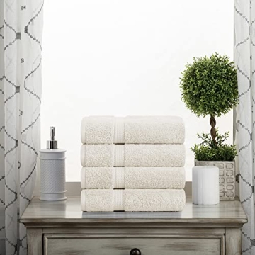 Superior Egyptian Cotton Pile Hand Towel Set of 4, Ultra Soft Luxury Towels, Thick Plush Essentials, Absorbent Heavyweight, Guest Bath, Hotel, Spa, Home Bathroom, Shower Basics, Cream