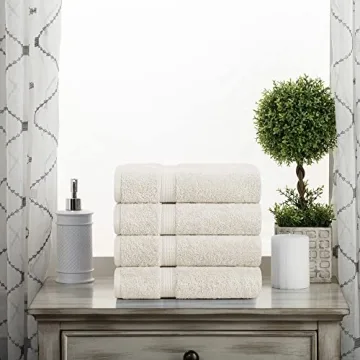 Superior Egyptian Cotton Pile Hand Towel Set of 4, Ultra Soft Luxury Towels, Thick Plush Essentials, Absorbent Heavyweight, Guest Bath, Hotel, Spa, Home Bathroom, Shower Basics, Cream