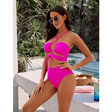 BMJL Women's Sexy Neon One Piece Cutout Swimsuit