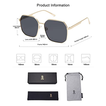 SOJOS Retro Square Polarized Sunglasses Women UV400 Fashion